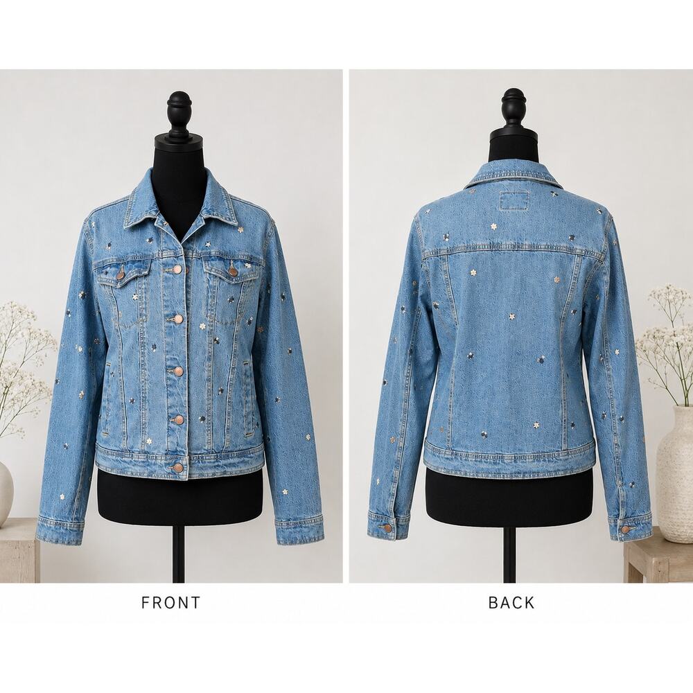 Universal Thread Embroidered Denim Jacket NWT Floral Brass Buttons Small - Picture 3 of 9